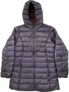 Eddie Bauer EB650 Long Down Puffer Jacket Coat Hooded Women's M Purple